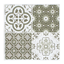 Vinyl Floor Tiles Pack of 4 Green White Moroccan Mosaic Peel & Stick 1ft x 1ft