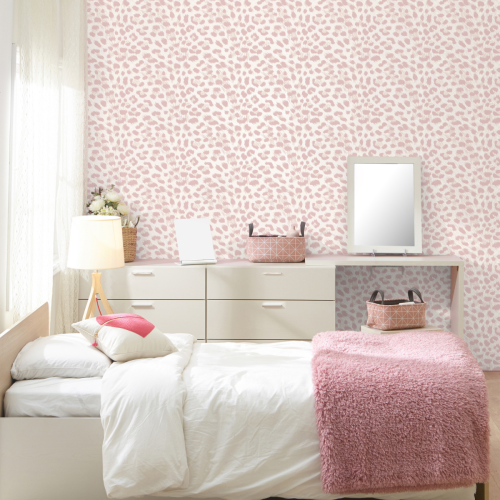 Animal Print Wallpaper Pink White Fur Effect Leopard Spots Modern Feature Wall 1