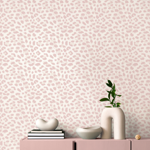 Animal Print Wallpaper Pink White Fur Effect Leopard Spots Modern Feature Wall 2