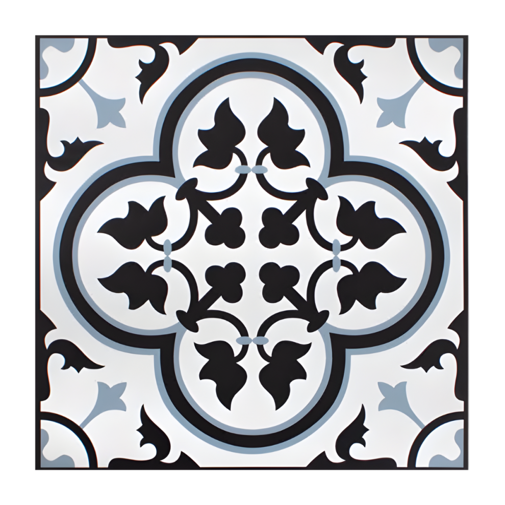 Vinyl Floor Tiles Pack Of 4 Blue Black Mediterranean Peel & Stick 1Ft X 1Ft 5015302401382