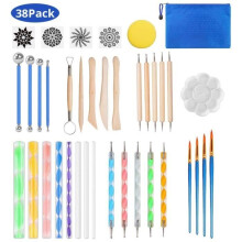 Kit com 38 peças de ferramentas para pintura de mandala, incluindo ferramentas para nail art, manicure, pintura em argila e cerâmica.