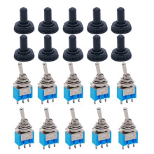 10 Stuks MTS-202 SPDT -Tuimelschakelaar 6A 125VAC aan-aan Miniatuurtuimelschakelaar 3-Pins 2-Positie Vergrendelbare Waterdichte Dop