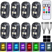 Geüpgradede 4LED'S 8 STUKS Draadloze LED-Stroboscooplampen met Afstandsbediening, 8 Kleuren Anti-Botsingswaarschuwingslicht voor Auto'S
