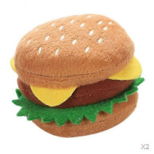 (As show, One size) 2 Pack Dog Hamburger Chew Toys Squeaky Plush Dog Toy Dog Teething Clean Toys