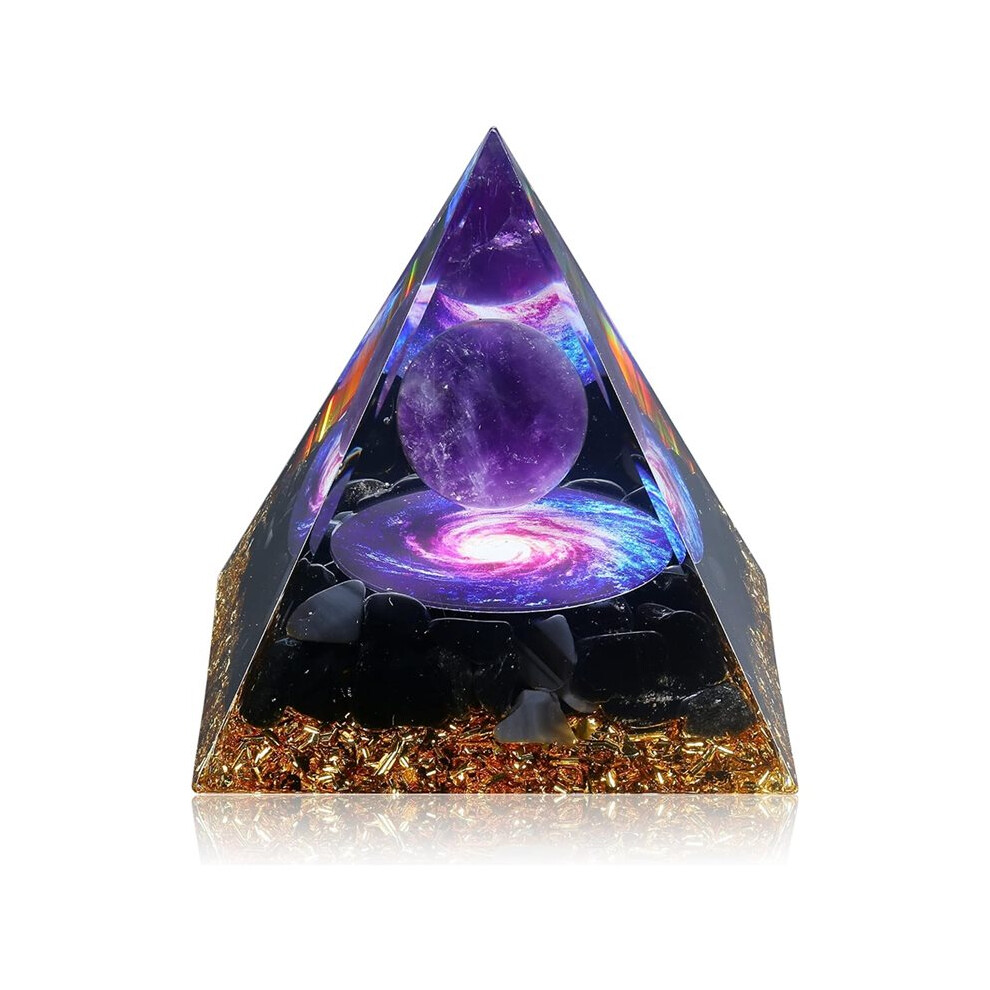 Orgone Pyramid, Orgonite Amethyst&Obsidian Healing Crystal for Reduce Stress Reiki Healing Meditation Attracts Lucky