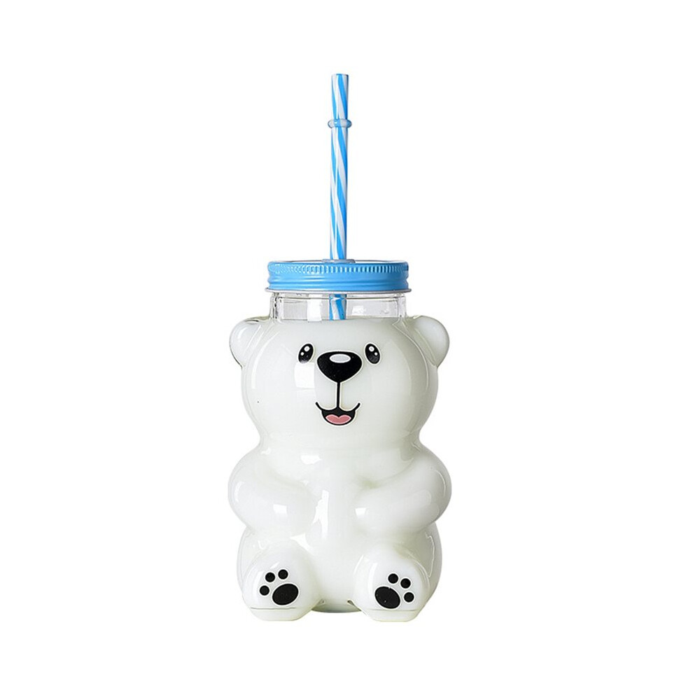 Kawaii Bear Glass Sippy Cup 18.6oz with Lid and Straw(Straw Color Random)Cute Bear Design for Beverages Smiling Bear