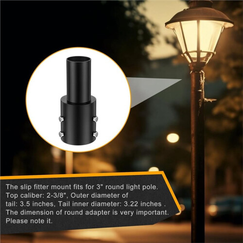 Adaptador de Encaixe Deslizante para Poste de Iluminação, Compatível com Postes Redondos de 3 Polegadas e 2 3/8 Polegadas para Uso Externo.