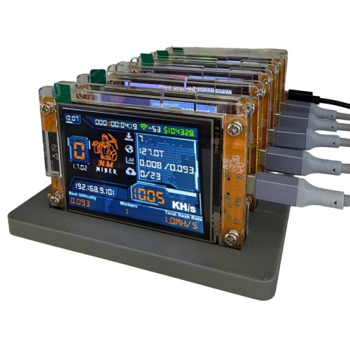 Miner NerdMiner NMMiner de 6000KH/S + Base de 6 Slots para Bitcoin e Criptomoedas, com Tela Inteligente de 2,8 Polegadas e Taxa de Aceleração