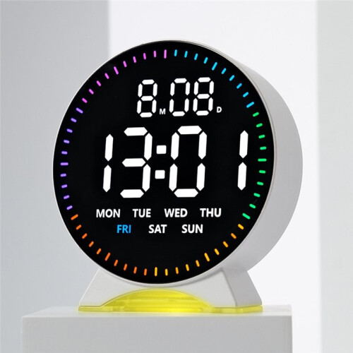 LED Digital Alarm Clock Week Date Second Hand Display Brightness Adjustable 2 Alarms Table Ambient Light 12/24H Clock 2