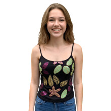 (L, Black) Women Spaghetti Strap Tops Slim Sequin Leaf Starfish Sleeveless Backless Crop Shirts Stylish Summer Streetwear