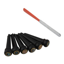 Guitar Fret Crowning Luthier File Narrow Dual Cutting Tool with 6Pcs Black Ebony Shell Guitar Bridge Bone Pins Set