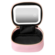 Rechargeable Travel Makeup Bag with LED Mirror, Compact Touch Screen Tabletop Cosmetic Mirror, 3 Colors Light B