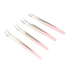 Eyelash Extension Tools 4pcs Stainless Steel Tweezers Set for Home & Salon Pink