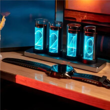 Digital Glow Tube Clock Metal Wood RGB Table Clock LED Silent Luxury Electronic Desktop Clocks Vintage Digital Watch