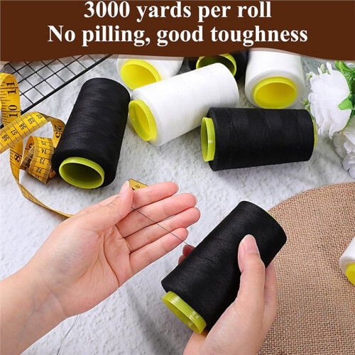 8Pcs Polyester Sewing Thread 40S/2, 3000 Yard Spools for Serger and Sewing Machines, Black & White 2