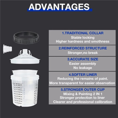 Professional HVLP Gravity Feed Spray Gun 1.3mm Nozzle with 600ML Disposable Paint Cup 2