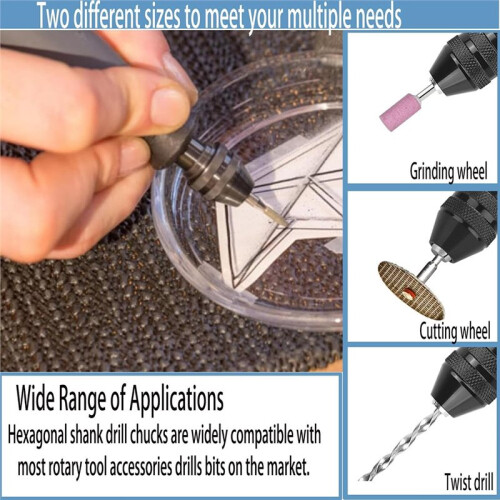 2Pcs Drill Chuck Adapter, 1/4 Inch Hex Shank Quick Change (0.6-8mm,0.3-6.5mm) 2