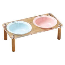 Acrylic Double Bowl High-Legged Di Pet Feeder Anti-Tip Dog Basin Cerc Food Bowl Feeder High-Legged Design B