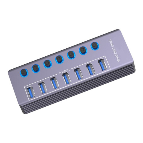 USB Hub USB 3.0 5Gbps Splitter with Individual OFF/  LED Indicator for Computer USB  Extender 7 1