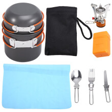 Kampeerkookgerei met Kooktoestel en Draagtas van Gaas, Ideaal voor Backpacken, Kamperen, Wandelen en Picknicken, Oranje