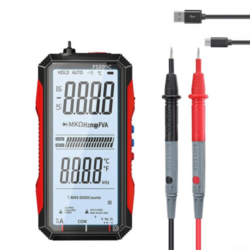 Digital Multimeter, Rechargeable Multimeter, Fully Automatic Voltmeter Amp Tester Auto Ranging 6000 Counts /AC Current