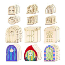 48 Pcs Fairy Door & Window Kit - Wooden Garden Doors, Unpainted Miniature Accessories for Home Party Event Decor