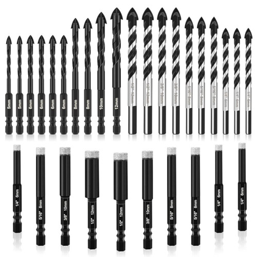 30Pcs Masonry Drill Bit Set,Carbide Drill Bits ,Concrete Drill Bit for Ceramic Glass Porcelain Tile Metal Plastic Wood
