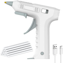 Kabellose Heißklebepistole, Kabellose Typ-C-Klebepistole mit Wiederaufladbarem 2600-Mah-Akku, mit 20-Teiligem Klebestift-Set, Weiß