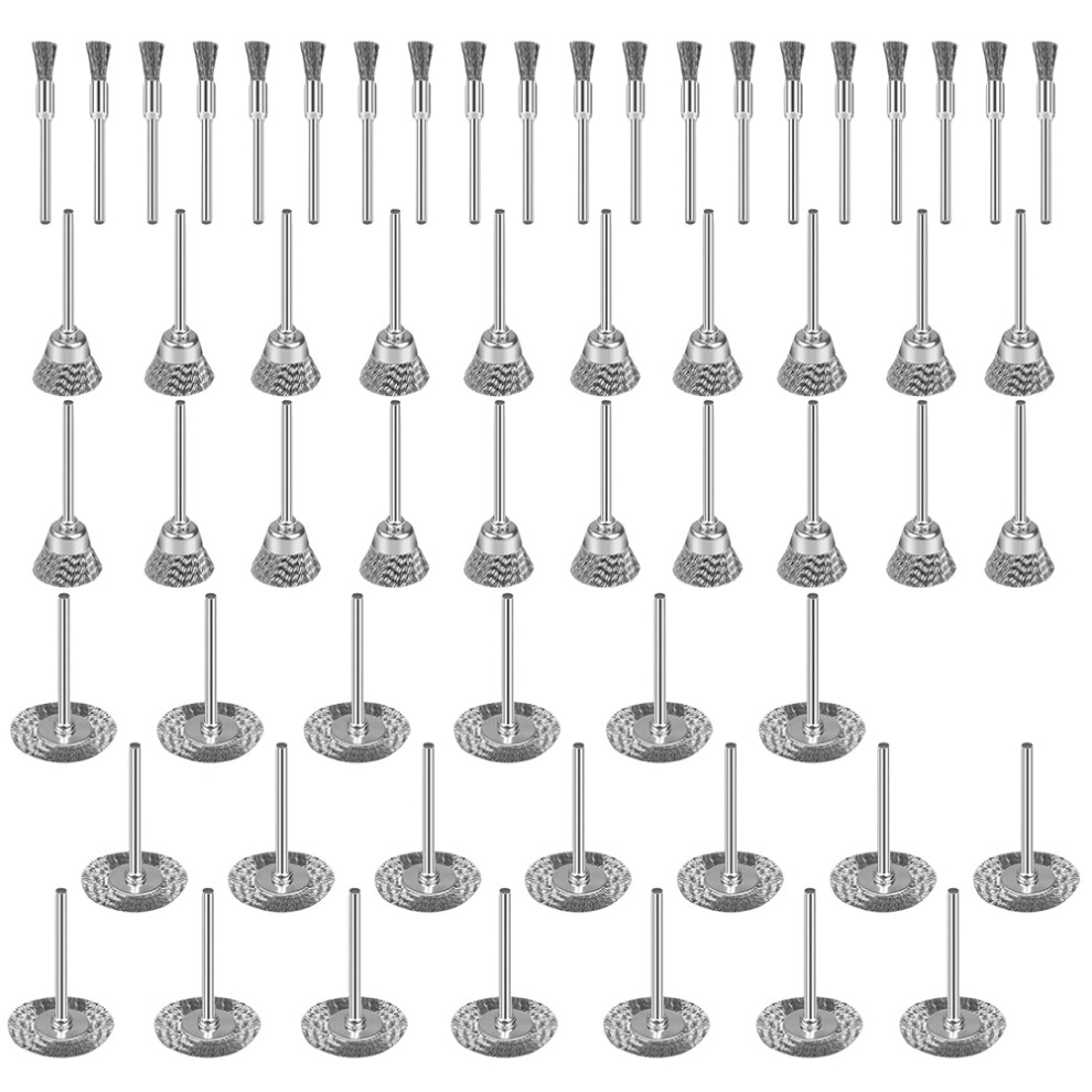 60 Pcs Wire Brushes Set, 3 Shape Steel Wire Wheels Pen Brushes 1/8Â³ (3Mm) Shaft For Removes Burrs, Dust, Accessories 6032689470243