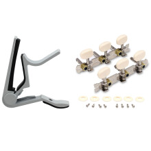 White-Handed Guitar Capo Clip Trigger with Quick Change with Vintage Guitar Tuning Pegs Gold Plated Machine Heads