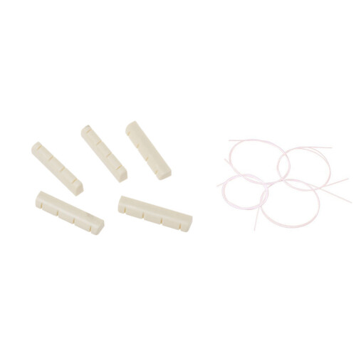 5Pcs Ukulele Ivory Slotted Nut with 4Pcs White Nylon Ukulele String Set