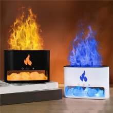 Fireplace Humidifier Crystal Salt Rock Fire Lamp 7 Color Flame Aroma Volcano Air Humidifier Essential Oil Diffuser Black
