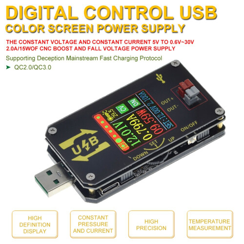 Digital USB   Converter CC CV Adjustable 0.6-30V 2A 15W Step-Down Power Module 5V 9V 12V 24V Desktop Power Supply 1
