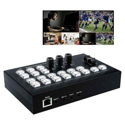 Live Streaming Video Mixer,4  4 Channel Input/2 Output Video Switcher, Support 1080P,HDCP 1.4, Audio Mixer B US Plug 2