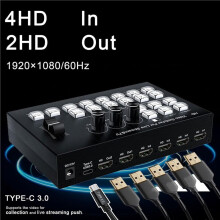 Live Streaming Video Mixer,4 4 Channel Input/2 Output Video Switcher, Support 1080P,HDCP 1.4, Audio Mixer A EU Plug
