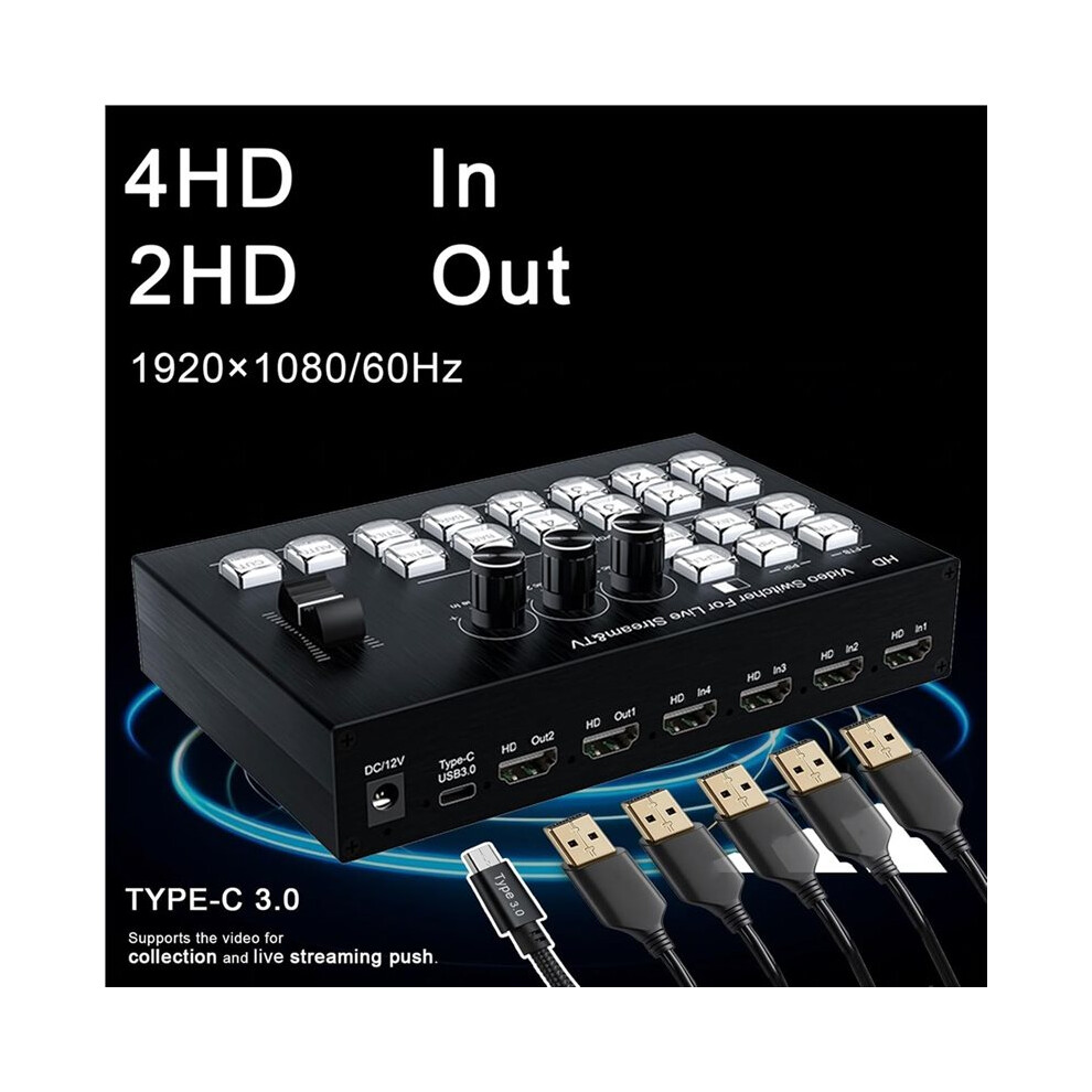 Live Streaming Video Mixer,4 4 Channel Input/2 Output Video Switcher, Support 1080P,Hdcp 1.4, Audio Mixer A Eu Plug 4713951506656