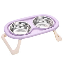 1PC Foldable Stainless Steel Pet Bowl Cat Food Bowl Cat Bowl Dog Food Bowl Neck Protection High Foot Double Bowl A
