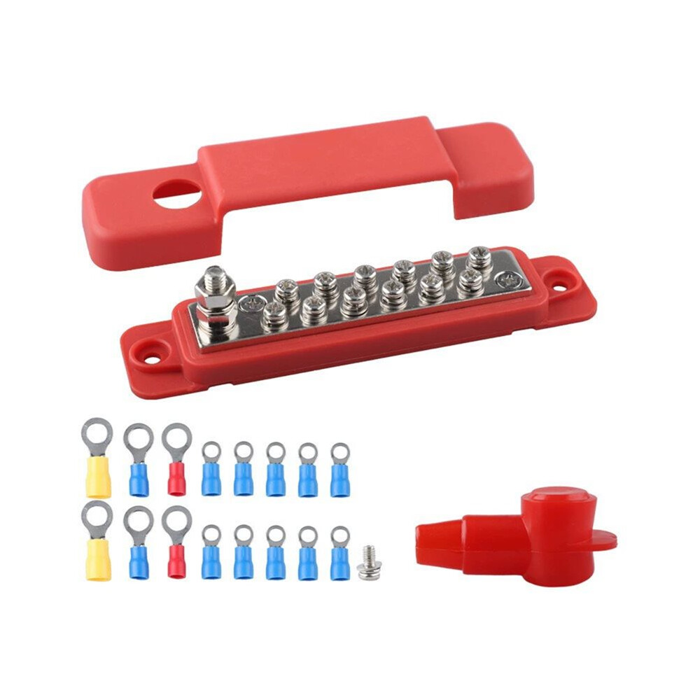 12 Point Battery Power Distribution Block Bus Bar Positive Negative 48V 150A Power Distribution Block Termianl Red 6031279232926