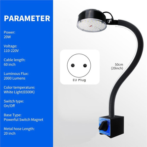 Magnetic Work Light, LED Machine Light, Work Light with Flexible & Magnetic Base, Shop Tool Lamp for Lathe EU Plug