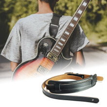 2 Pcs Leather and Metal Buckle Electric Guitar Strap Belt Shoulder Pad Adjustable Vintage Guitar Straps, Brown & Black