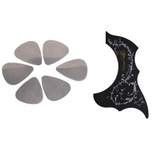 6 Pcs Stainless Steel Guitar Picks - Silver & 1 Pcs Pickguard-Acoustic-Acoustic Guitar Pickguard, Self Adhesive, Black