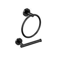 (Black)Juego de toallero y soporte de pañuelos de acero inoxidable adecuado para uso diario baño