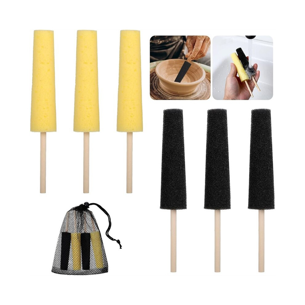 Saudism 6 Pcs Pottery Sponges, Pottery Trimming Tools For Clay Ceramic Shaping Carving Burr Repairing Sponge A Stick,2 Colors