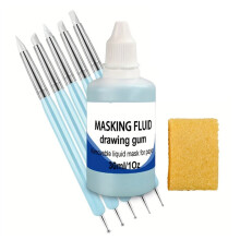 Masking Fluid for Watercolor Painting, Liquid Masking Tape with Silicone Pens Cleaning Brush for Painting, 30ml