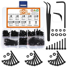 600Pcs M3 Screws,12.9 Alloy Steel Nuts and Bolts Assortment Kit,Black Zinc Plated Hex Socket  Screws Nuts Bolts