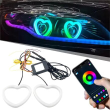 Anéis de LED RGB Angel Eyes com Controle Por Aplicativo - Design em Formato de Coração, Luzes Diurnas Âmbar para Carros