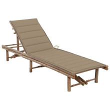 Transat chaise longue súbete sol cama de jardín terraza mueble de exterior 200 cm con cojín bambú