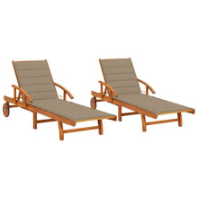 Transat - Set de 2 - Madera de acacia - Resistente a la intemperie - Con cojines cómodos
