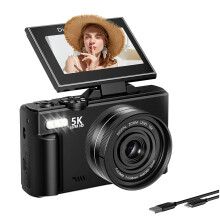 5K Digital Camera Autofoucs WiFi Vlog Camera with 180 Flip Screen, Compact Photography Camera for Beginner, Teens A