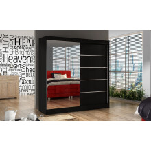 (Black, 180cm) ELUKS - DELIN Sliding Doors Wardrobe with Mirror